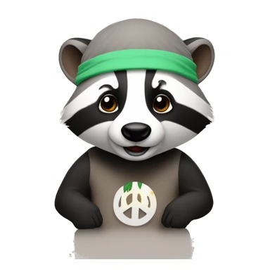 Badger with headband and peace sign sticker