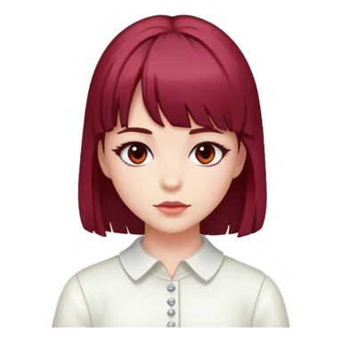 Girl with garnet hair bangs and white
 sticker