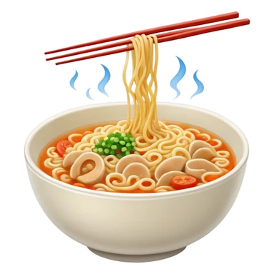 raw a hot bowl of noodles with chopsticks. sticker