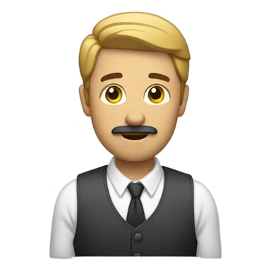 man with short mustache lifting his hand straight with in a 45 degree angle sticker