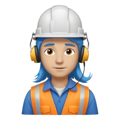 construction worker with long blue hair and headphones sticker