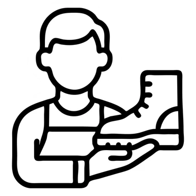 shoemaker holding a boot, outlined icon style sticker