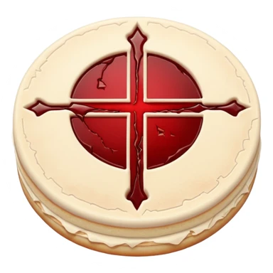Cracked communion wafer bleeding from the center, heretical gothic symbol sticker