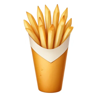 Belgian Fries Cinematic Realistic Belgian Fries Dish Emoji, depicted as a generous serving of crispy fries neatly presented in a white paper cone, rendered with vivid textures and appetizing, natural lighting. sticker