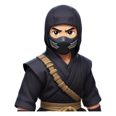 clash-of-clans-aesthetic_-cinematic-mysterious-male-ninja-portrait-emoji, rendered in a flat, vector-style with minimal shading and bold, simplified shapes, with a head slightly turned revealing intense, focused eyes, perched crouched next to an agile trained panther tiger with glossy fur moving silently through shadowed urban rooftops and moonlit alleyways. sticker