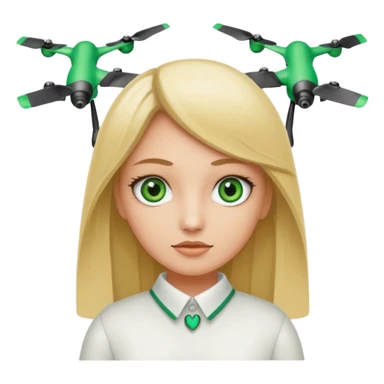 Arqueóloga rubia con ojos verdes, con un cinta métrica, lápiz, rasquetas y dron sticker