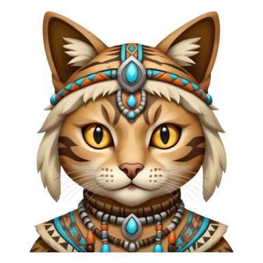 cat, wear tribal shaman cloth, half face cyberborg sticker
