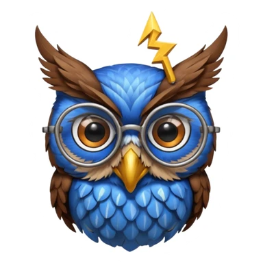 Create a high-quality 3D render that transforms the emojis 👓 ⚡ 🦉 into realistic 3D objects.
 sticker