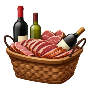 Basket with meat and wine. sticker
