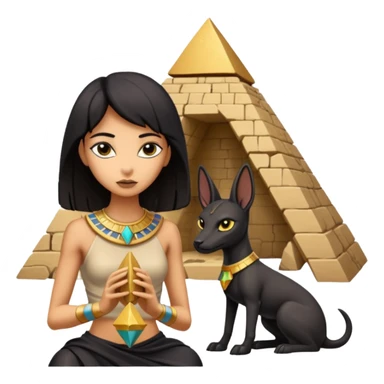 Kindly alien Protecting silky black-haired tiny statuette scale female Anubis and pyramid scenery stone-age cracked irregular dwelling  sticker