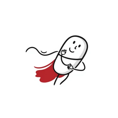 Sketchy medicine pill with cape flying like a superhero sticker
