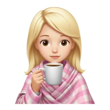 cute blonde girl wrapped in pastel pink plaid blanket drinking coffee sticker