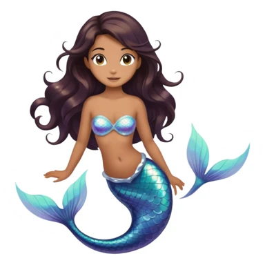 Mermaid with dark brown hair, tan skin, a holographic tail and hazel eyes in ocean sticker