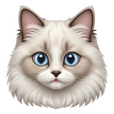 cinematic-adorable-big-eyed-fluffy-ragdoll-cat-portrait-emoji,-head-tilted-playfully-with-a-sweet-expression,-fluffy-white and grey-fur,-simplified-yet-irresistibly-cute-features-with-large,-expression, blue eyed ragdoll cat sticker