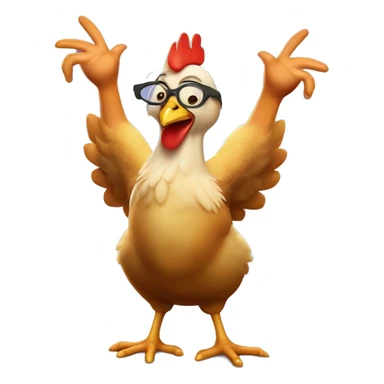 Chicken little from the movie chicken little with his tongue out and holding up two peace signs with his chicken hands sticker