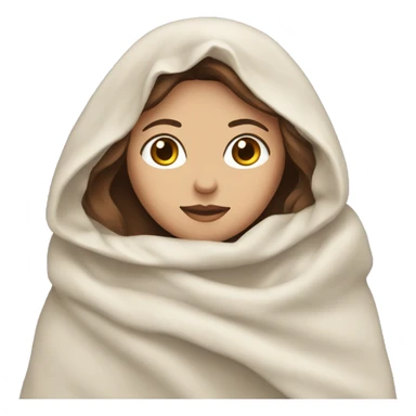Woman with white skin and brown hair covered with a blanket sticker