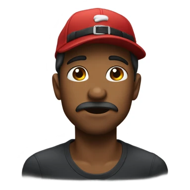 guy biting his lip while squinting his eyes with a backwards hat sticker