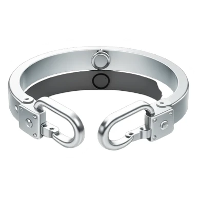 Minimalistic metallic handcuffs emoji, black and white, reflective metal, simple flat vector design, futuristic minimal style sticker