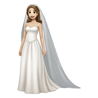Bride in dress and long veil, white skin and brown hair sticker
