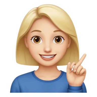 smiling with eyes looking sideways with finger on lip sticker