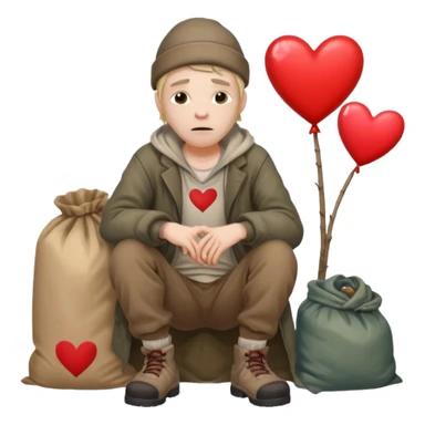 Homeless man with Valentine’s Day decor smelly and ugly  white sticker