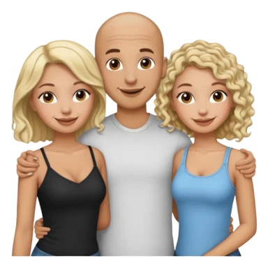 throuple tatted bald boyfriend with two girlfriends, one long blonde hair, other short curly brunette  sticker