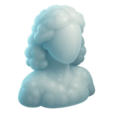 faceless person, facing straight, fully composed of white fluffy convex clouds, shoulder length, no shadows sticker