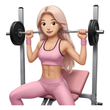 happy pretty white brunette teen long hair with hazel eyes in light pink workout clothes doing a smith machine hip thrust sticker