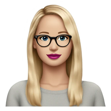 Jennifer Lawrence,  blu eyes wearing glasses and pink lipstick sticker