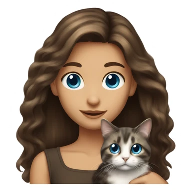 Long haired brunette blue eyed girl holding a long haired tortishell cat sticker