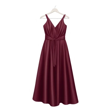 Luxury long sparkling silk dress in dark-cherry-Red-colour on hanger sticker