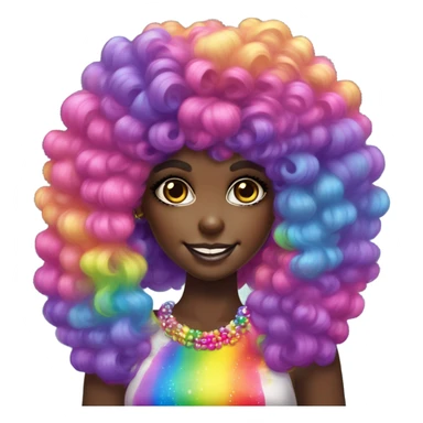 Lisa frank dark skin girl with rainbow Afro with headband pearls sticker