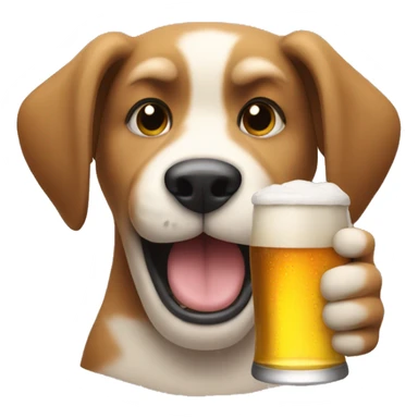 A dog holding a beer sticker