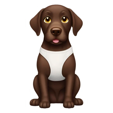 Chocolate lab wearing a diaper sticker