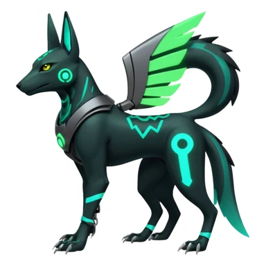 Black and green cyberpunk intricate neon glowing grey white futuristic cyborg-Anubis-Hermanubis-Zeraora-Zoroark-Umbreon-Litten-Salandit-fusion (full body) sticker
