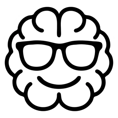 playful outlined icon of a brain with sunglasses, big smile, emoji for chat sticker
