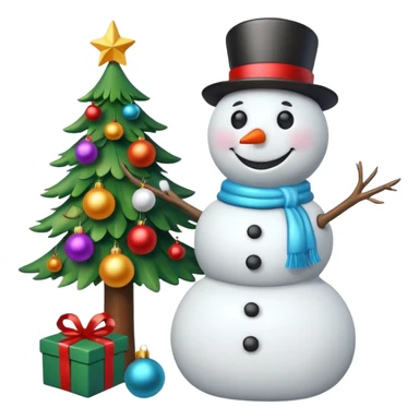 Christmas tree with snow man putting on ornaments  sticker