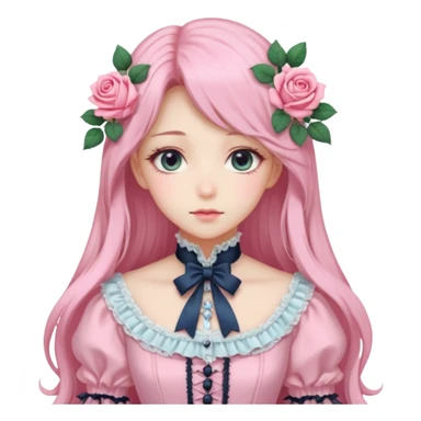 Gorgeous pastel anime lady with long hair and pink victorian style clothes and roses sticker