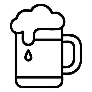 beer mug icon, outlined style, 1.5px line thickness, with foam overflowing sticker