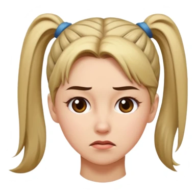 A woman with a ponytail tilting her head and wearing a dissatisfied expression. sticker