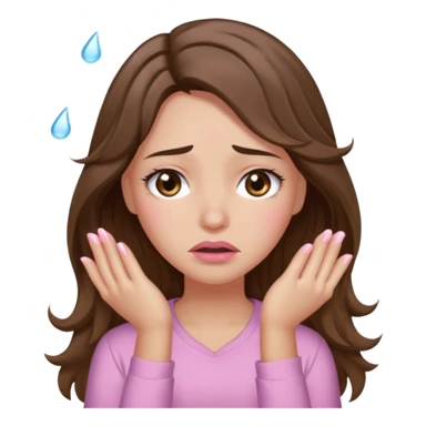girl with wavy long brown hair, brown eyes, light to medium complexion, long lashes, light pink lipstick, wearing light pink shirt, weeping big big tears sticker