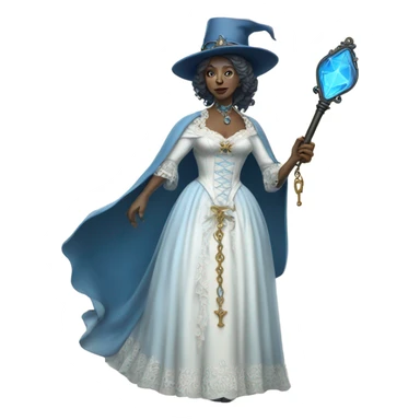 blue witch woman login holding a big key in white victorian dress, full body sticker