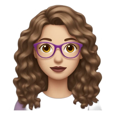 women with wavy brown hair, pink lips, pale skin, light purple glasses, hazel eyes sticker