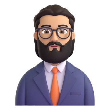professional middle eastern businessman with medium length black beard, black hair, thick unibrow, elongated aquiline nose, tan skin, brown eyes, glasses, wearing a formal suit sticker