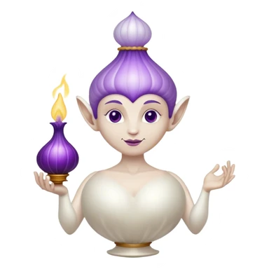 The white Genie of the Lamp, holding a big violet onion  sticker