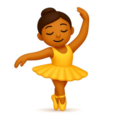 Edit the image to keep the same pose with the right foot on tippy toe in iOS emoji style. Maintain the yellow tutu, elegant, smooth, and shiny look as in the reference. Add a soft shadow under the feet. sticker