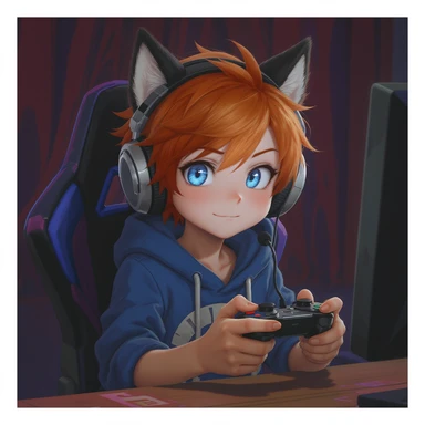Red hair blue eye boy gaming with wolf ears sticker