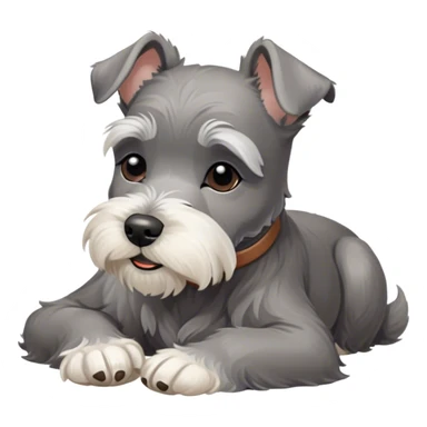 Meme-Worthy Cute Sleeping Miniature Schnauzer Portrait Emoji, Head gently tilted in a relaxed, blissful slumber with a soft, contented smile and eyes tenderly closed, featuring a neat salt-and-pepper fur with charming, relaxed features, simplified yet irresistibly endearing, highly detailed, glowing with a soft, cozy radiance, high shine, exuding gentle, heartwarming charm, styled with a soft glowing outline, capturing the essence of a sleeping Miniature Schnauzer that looks perfectly poised to become a viral icon of adorable rest! sticker