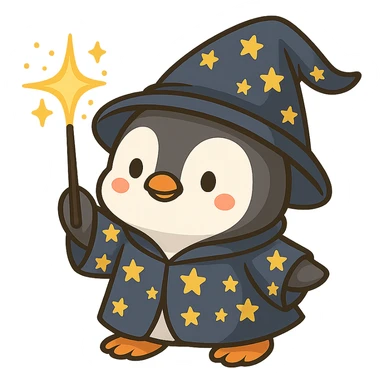 Remove the background so the penguin wizard is on a transparent background. sticker