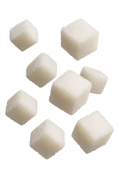 zollette di zucchero fluttuano in aria, iperrealistica 4k, isolato su sfondo bianco sticker